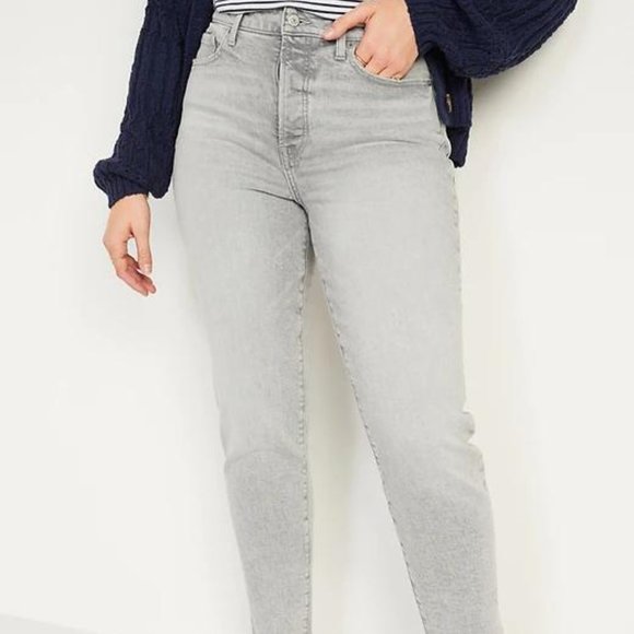 Old Navy High-Waisted O.G. Straight Button-Fly Gray Cut-Off Jeans for Women New - Picture 4 of 7